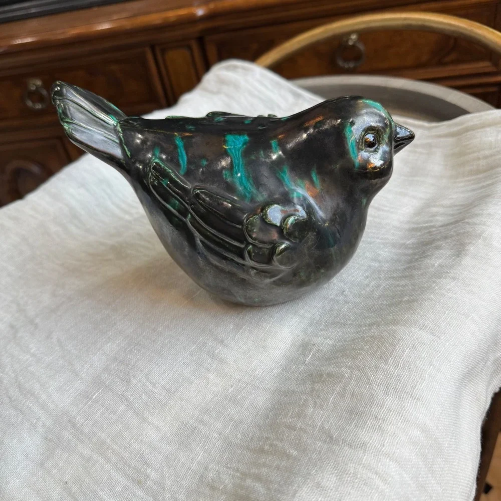 Decorative Ceramic Bird Figurine Teal Glaze Vintage Style Home Decor‎ Accent